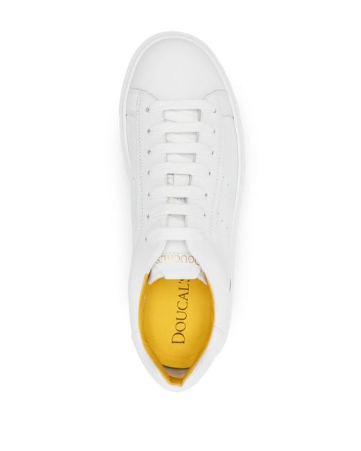 Doucal's White Perforated Leather Sneakers for men