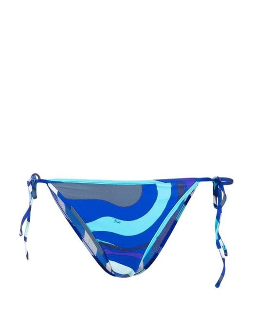 Emilio Pucci Wave-print Tied Bikini Bottoms in Blue | Lyst