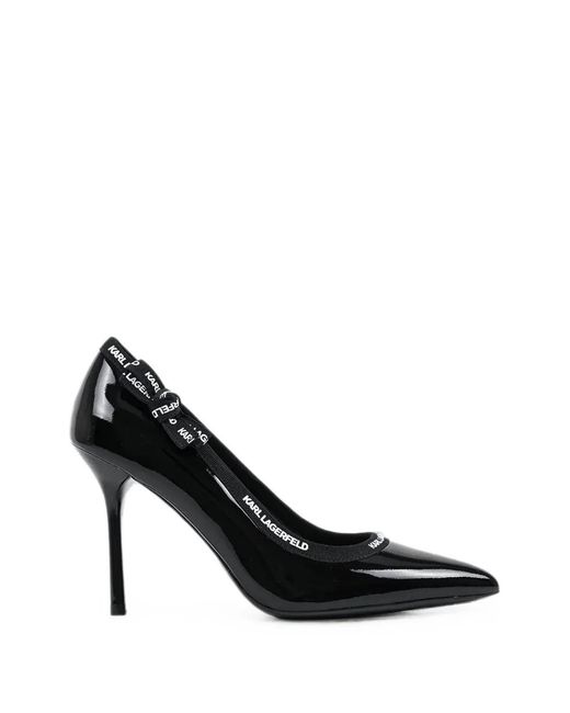 Karl Lagerfeld Black Patent-Finish Logo-Tape Pumps
