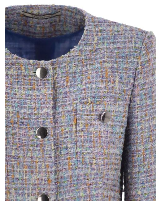 Tagliatore Blue Patch-Pockets Crew-Neck Jacket