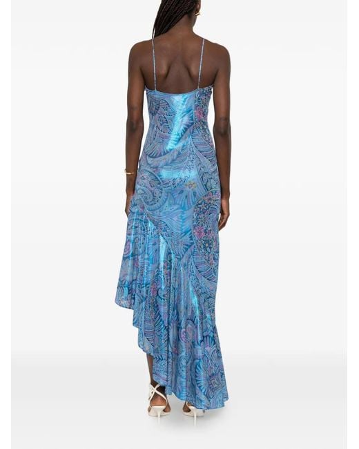 Etro Midi-jurk Met Paisley-motief En Ruches in het Blue