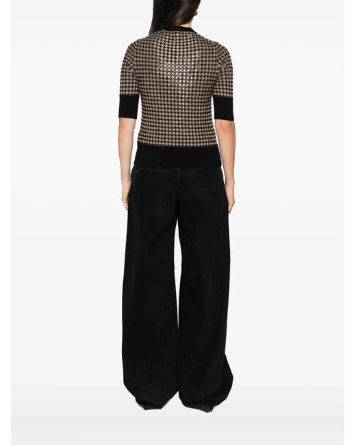 Ermanno Scervino Black Check-Pattern Sequin-Embellished Sweater
