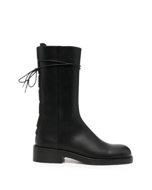 ANGELICA MONTINI STUDIOS Black Lace-Up Leather Boots