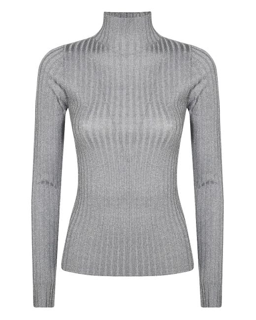 Liu Jo Gray Lurex Ribbed Sweater