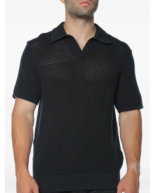 Michael Kors Black Johnny Textured Collar Polo Shirt for men