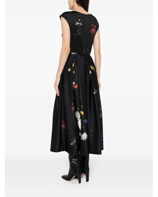 Elie Saab Black Floral A-line Silk Dress