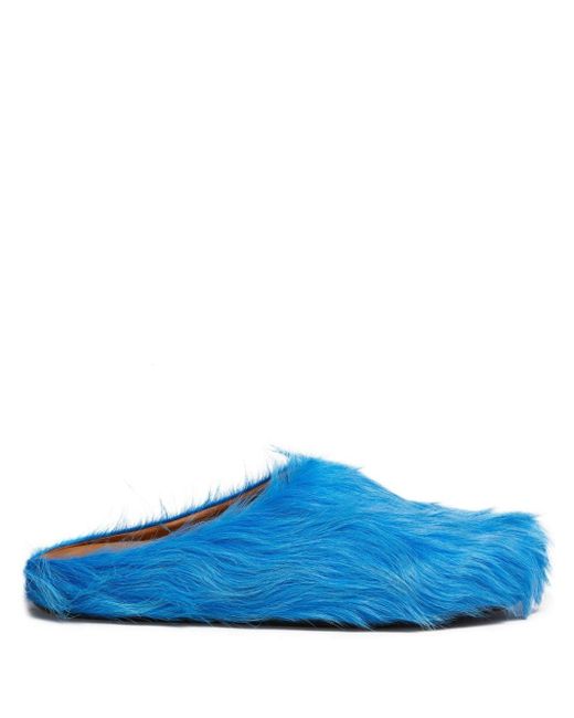 Marni Blue Faux Fur Slippers for men