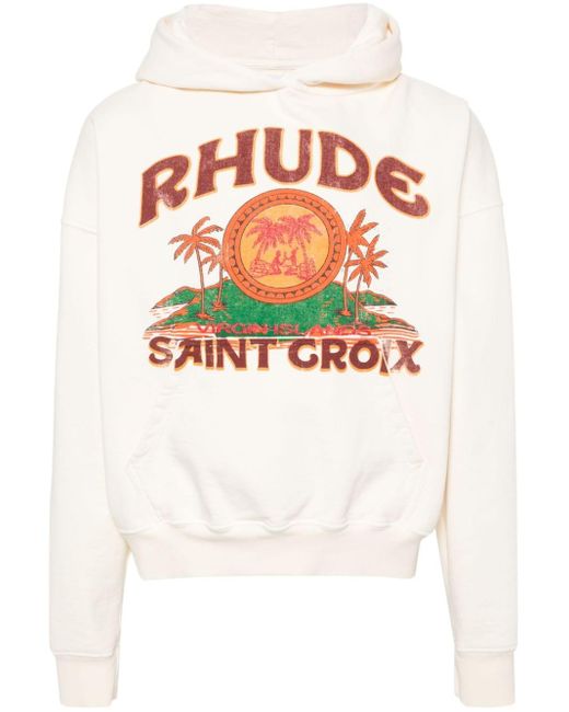Rhude White St. Croix Cotton Hoodie for men