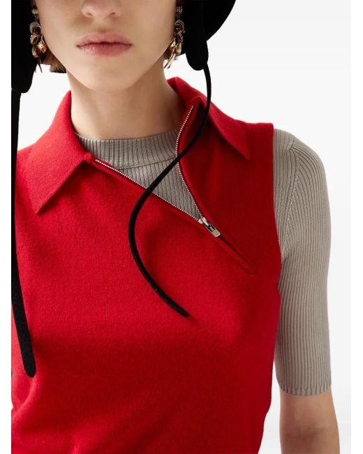 Miu Miu Red Gerippte Weste mit Reißverschluss