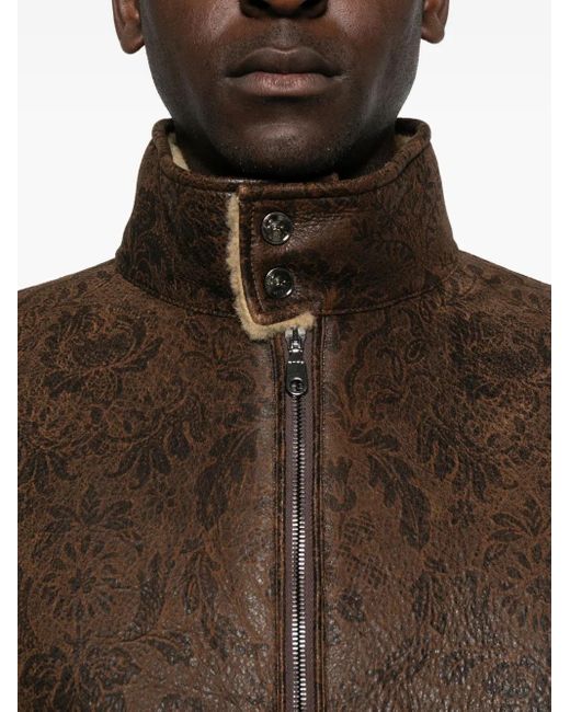 Etro Brown Floral-Pattern Leather Jacket for men