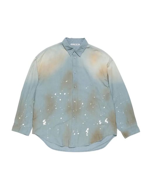 Acne Blue Paint-Splatter Cotton Shirt for men