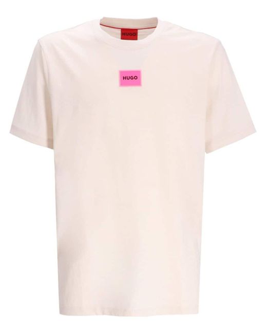 HUGO Pink Logo-appliqué Cotton T-shirt for men