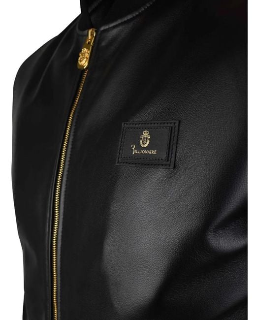 Billionaire Black Logo-Patch Leather Jacket for men