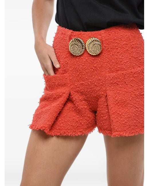 Balmain Red Escargot Jewel-Detail Shorts