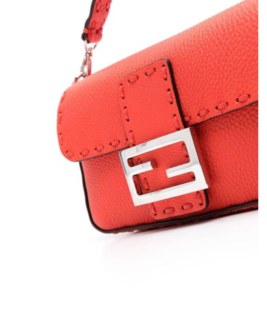 Fendi Red Mini Baguette Leather Crossbody Bag