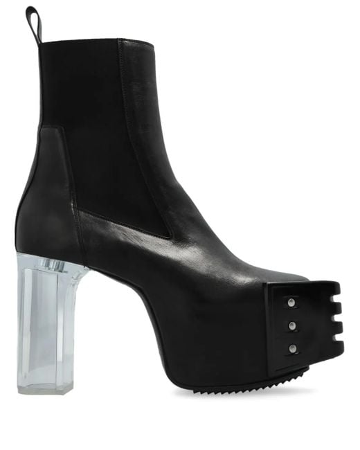 Rick Owens Black 120Mm Grilled Platform Leather Boots for men