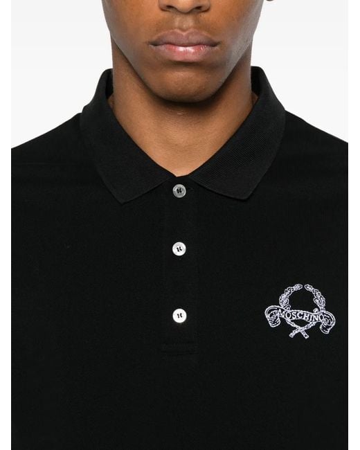 Moschino Black Logo-Embroidered Polo Shirt for men