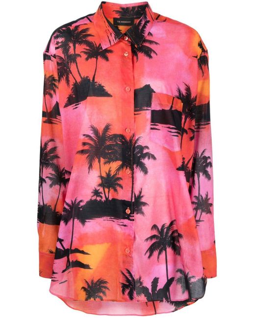 The Andamane Pink Oversized Palm-tree Print Shirt