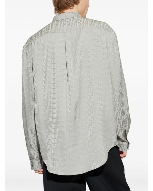Balmain Gray Pattern Button Shirt for men