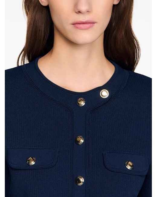 Sandro Blue Cropped Rib Knit Cardigan