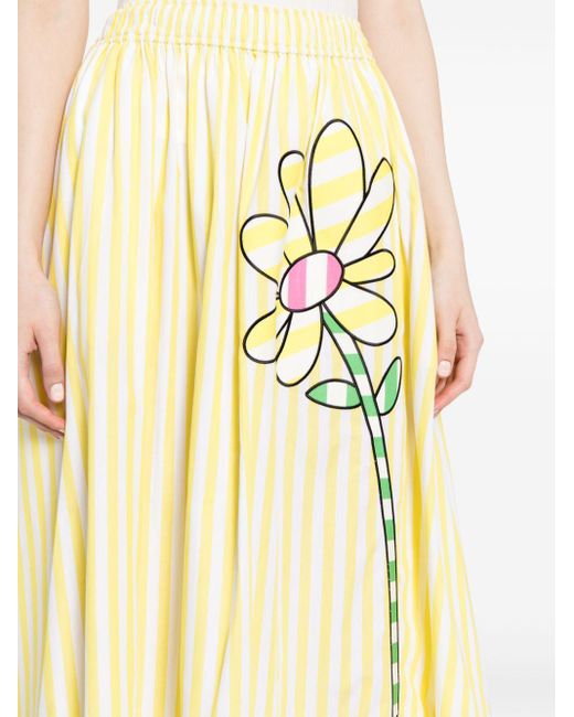 MIRA MIKATI Yellow Floral-print Striped Midi Skirt