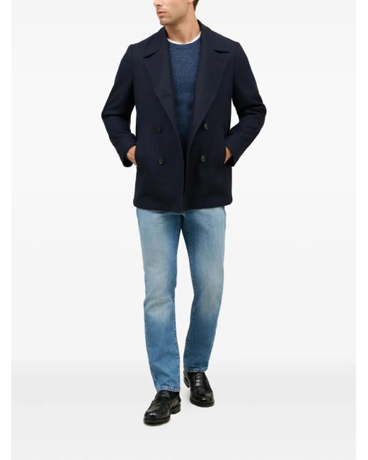Boglioli Blue Double-Breasted Wool-Blend Peacoat for men