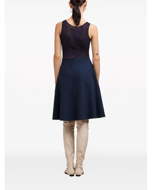 AMI Blue Viring-Wool Blend A-Line Skirt