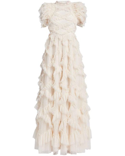 Needle & Thread Natural Genevieve Ruffle Gown