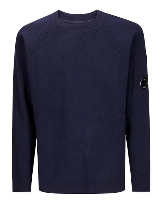 C P Company Blue Crew Neck Sweater With Raglan Sleeves for men