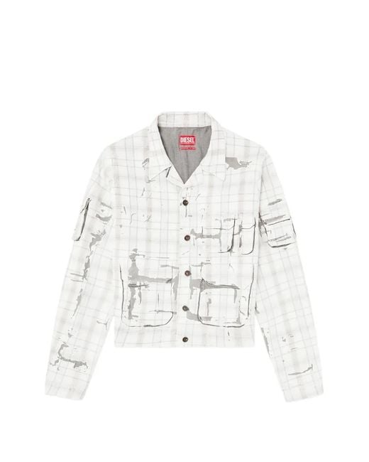 DIESEL White Denim Jacket With Peel-Off Effect for men