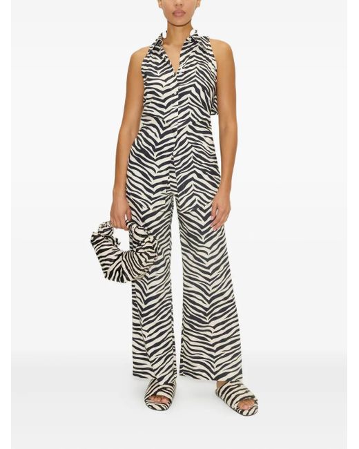 Simon Miller White Zebra-Print Poplin Trousers