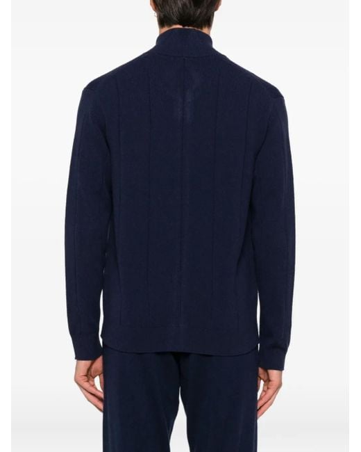 Cardigan A Coste Con Zip di Eleventy in Blue da Uomo