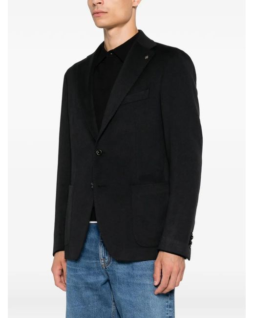 Tagliatore Black Single-Breasted Buttoned Blazer for men