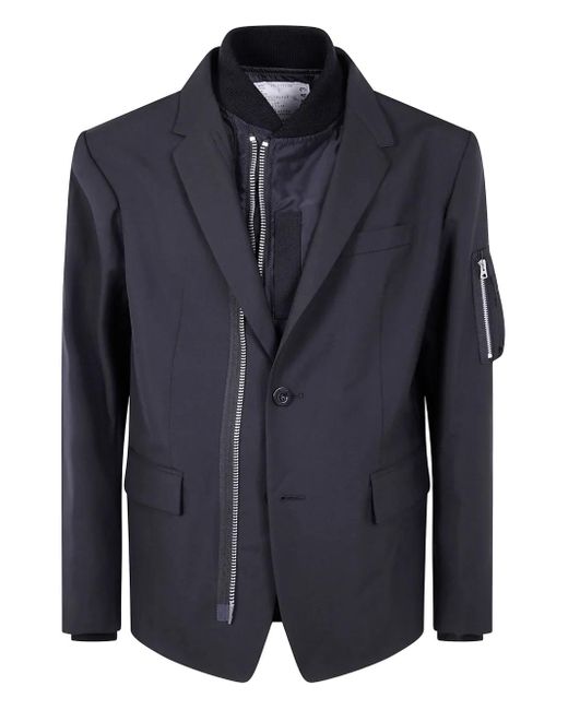 Sacai Blue Zip-Detail Two-Button Jacket for men