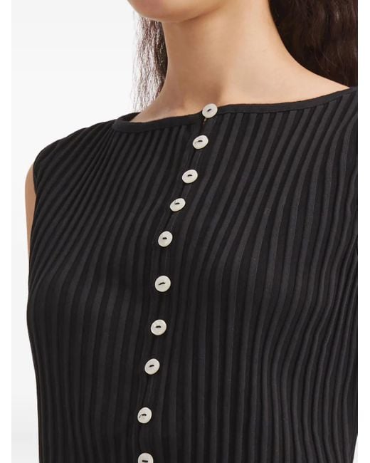 Free People Black Ribbed Buttoned Top