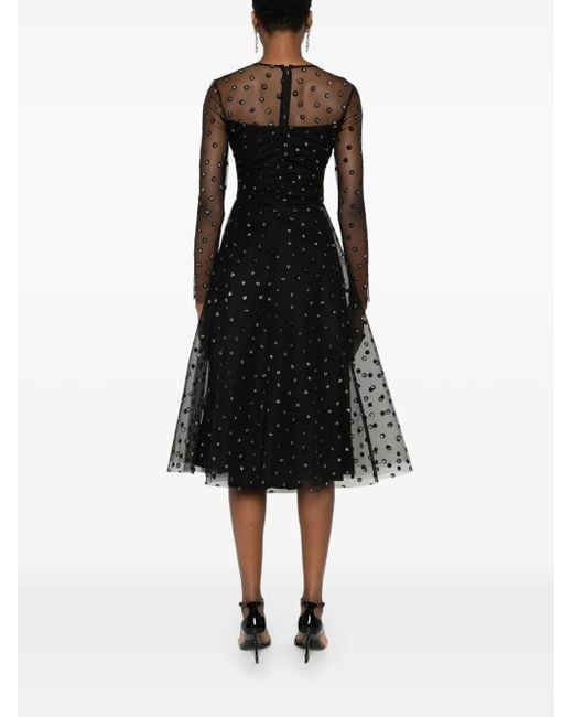 Nissa Black Polka-Dot Glitter-Embellished Tulle Dress