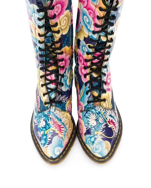 Yohji Yamamoto Pre-Owned X Dr. Martens 2000s Japanese Print Combat Boots in  Blue | Lyst Canada
