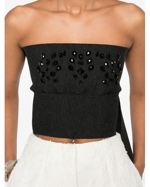 Alberta Ferretti Black Embellished Wool Top