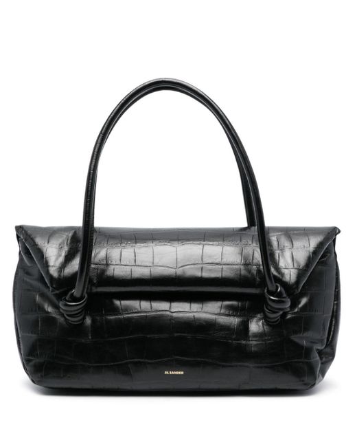 Jil Sander Black Medium Crocodile-effect Shoulder Bag
