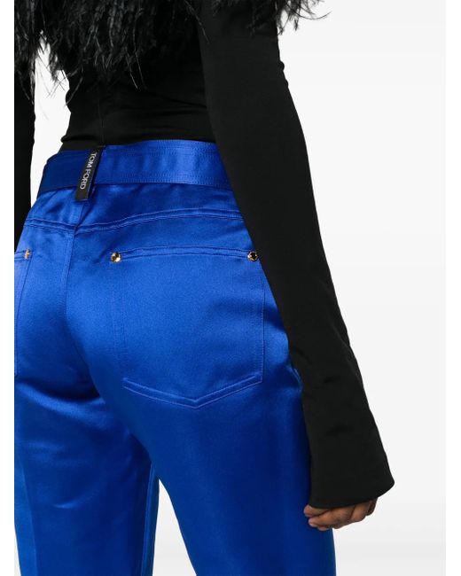 Tom Ford Blue Cropped Silk Satin Trousers