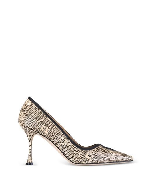 Manolo Blahnik Metallic Berry Lizard-Effect Cut-Out Pumps