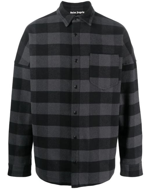 Palm Angels Black Check Pattern Cotton Shirt for men