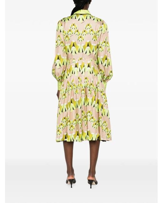 Marco Bologna Yellow Geometric-Print Midi Bdress