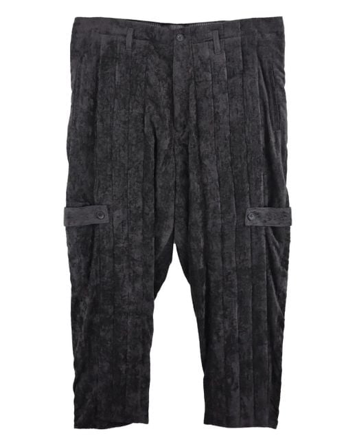 Yohji Yamamoto Gray Pleated Cargo-Pocket Drop-Crotch Trousers for men