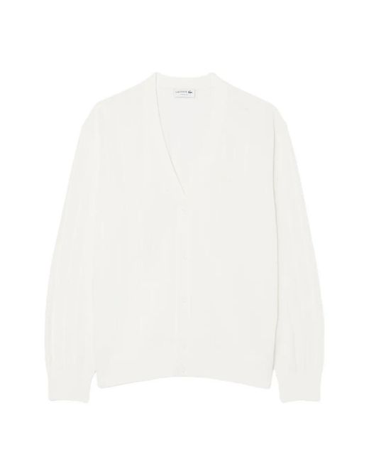 Lacoste White Ribbed-Knit V-Neck Cardigan for men
