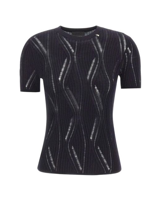 Liu Jo Black Cut-Out Ribbed-Knit T-Shirt