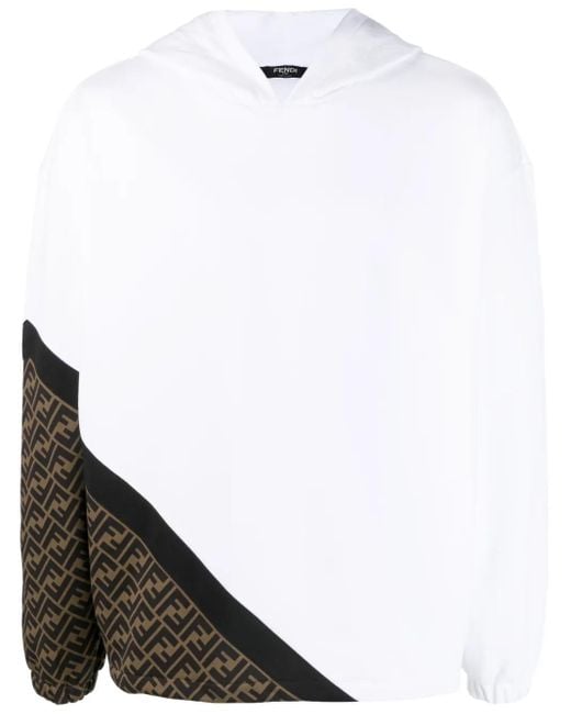Fendi White Logo-Print Cotton Hoodie for men