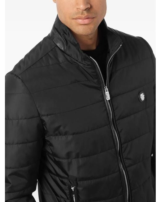Billionaire Black Quilted Leather-Trimmed Jacket for men