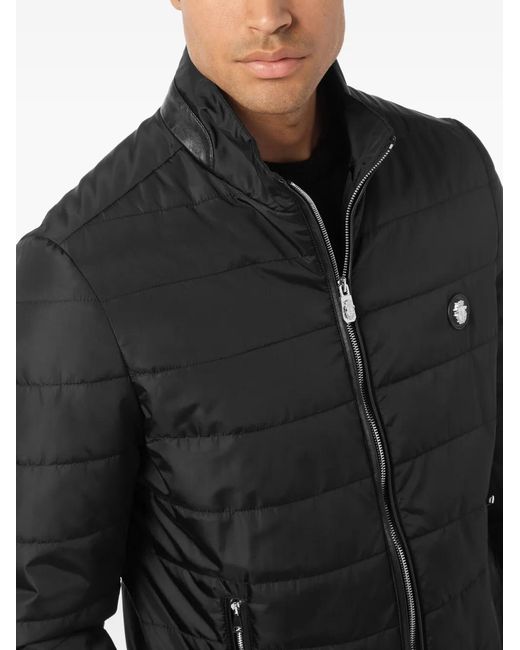 Billionaire Black Quilted Leather-Trimmed Jacket for men