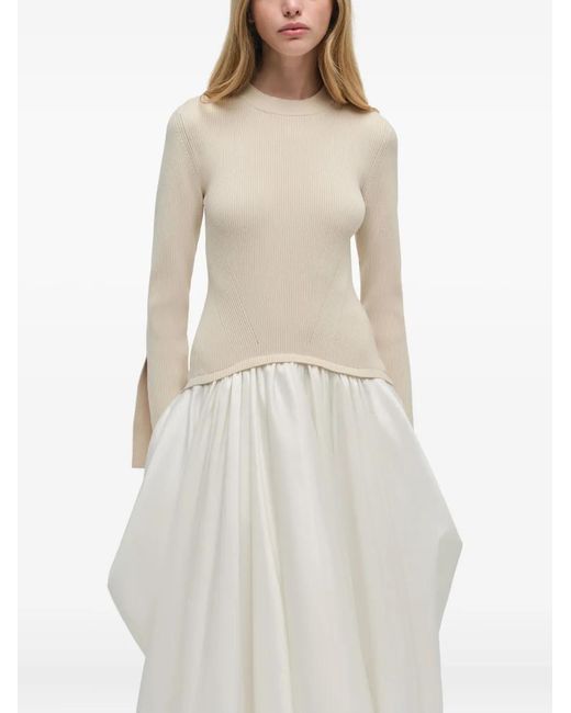 Jonathan Simkhai White Knit-Top Balloon-Skirt Midi Dress